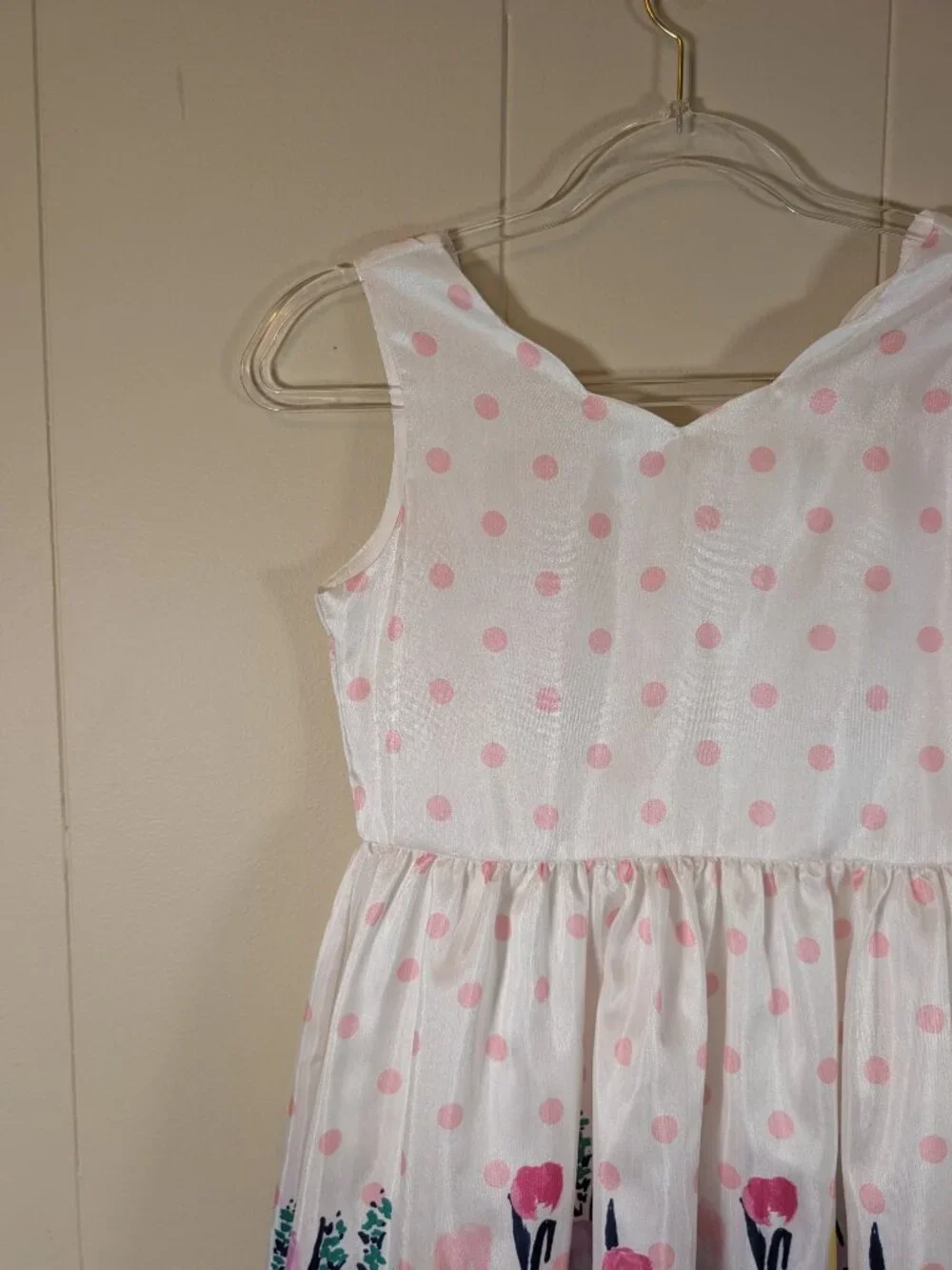 GYMBOREE Girls 12 Floral Polka Dot Dress Pink White Spring Easter Garden Party